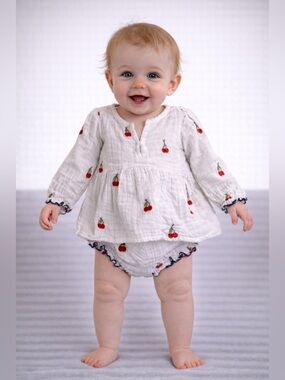 Pink Chicken Baby Ava Bella 2 Piece Set Cherry Print Top Bloomer | Size 6-12M